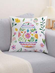 1 件花卉和复活节彩蛋图案靠垫套，现代布艺印花装饰枕套，适用于沙发、客厅家居装饰，无填充物