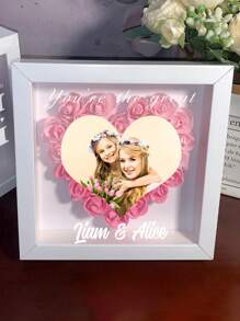 1pc Customized Photo Heart-Shaped Rose Dried Flower Shadow Box, Personalized Customize Flower Shadow Box With Photo And Name, Diy Detachable Rose Dried Flower Shadow Box Frame, Wedding Couple Romantic Gift, Heart-Shaped Rose Frame Decoration - Multicolor - View 8