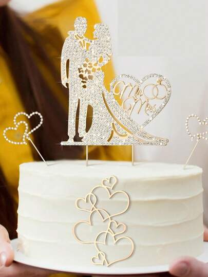 1pc Bride And Groom Wedding Cake Topper, Wedding Cake Decorations Accessories Party Favors Room Decor Gifts Birthday Graduation Birthday Decorations Party Decorations Bachelorette