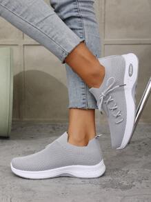 Women's Slip-On Anti-Slip Soft Bottom Lightweight Breathable Mesh Casual Sports Shoes, Spring - Grey - View 2