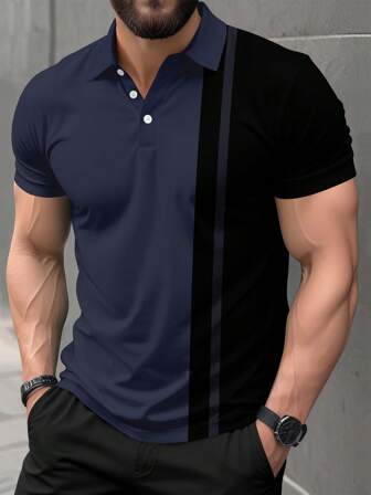 男士休闲商务时尚印花短袖 Polo 衫