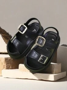 新品婴儿男童凉鞋 | 0-5 岁 | 可调节绑带 PVC 防滑软底夏季鞋 - 黑色 - 查看 4