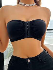 3pcs Multi-Color Front Clasp Lingerie Bra, Strapless Seamless Lingerie Bra, Wireless Bandeau Tube Top - Multicolor - View 7