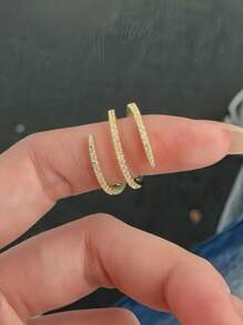 1 Pc Sterling Silver Simple Vintage Fashion Luxury Stylish Three Layer 5A Zirconia Plated 14k Gold Claw Ring For Women Girls Party Daily Life Jewelry Gifts Valentine's Day Gifts - Three-row Diamond Ring - View 4