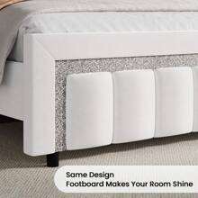 Twin/ Full/ Queen Bed Frame With Headboard, Velvet Upholstered  Bed Frame With Vertical Channel Tufted Headboard And Footboard, Soft Bed Frame With Diamond Headboard, No Box Spring Needed, Easy Assembly, Pink/ White/ Black, Twin/ Full/ Queen * Bed Frame Queen Queen Bed Frame Bed Frame Full Full Size Bed Frame King Size Bed Frame Twin Bed Frame Room Decor Home Decor Christmas Decor Bedroom Decor Valentine Day Decor Storage Living Room Decor Furniture House Decor - 白色 - 查看 4