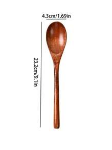 1/2/5/10件裝 木製長柄9英吋圓頭 Phoebe 木匙，手工木製咖啡匙攪拌匙米匙烹飪匙 - 棕色 - 查看 2