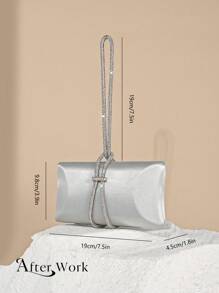 Women's Elegant Satin Box-Shaped Clutch Bag, Shiny Luxury Rhinestone Handbag Suitable For Ball, Birthday Party, Banquet, Wedding, With Chain Included