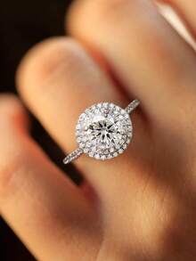 1 Chiếc Nhẫn Đính Hôn Đá Rhinestone Hình Tròn 1 Carat Thiết Kế Màu D Moissanite Cho Nữ, Nhẫn Bạc Sterling S925 Đơn Giản Lãng Mạn, Nhẫn Vĩnh Cửu, Nhẫn Kỷ Niệm Ngày Cưới, Trang Sức Cao Cấp, Quà Kỷ Niệm Ngày Cưới Cho Nữ - Bạc - Xem 3