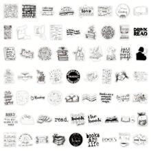 60PCS Black Bookish Stickers Vinyl Aesthetics Stickers Scrapbooking, Diary, Bumper, Skateboard, Water Bottle, Cartoon, Hard Hat, Car Stickers And Decals