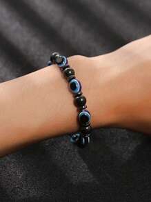 1pc Elastic Blue Evil Eye Charm Bracelet, Suitable For Daily Wear - Blue - View 3