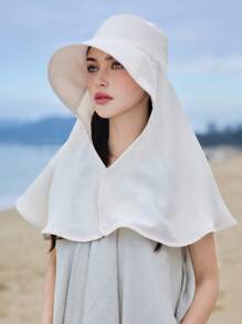 1pc Women's Wide-Brimmed Sun Hat With Face Cover, Neck Protection, Suitable For Outdoor, Travel, Shopping, Made For Spring - Multicolor - View 2