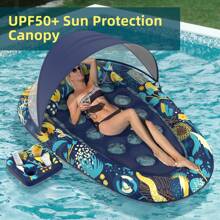 Sunikko X 3-In-1 Pool Floats Lounge, Inflatable Pool Floats For Adults With Canopy And Cup Holder - Blue - View 3