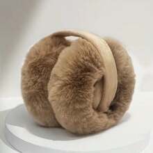 固体ソフトぬいぐるみ耳保温冬のイヤーマフ女性男性ファッション屋外耳介保護イヤーマフ耳カバー - ブラウン - チェックする 2