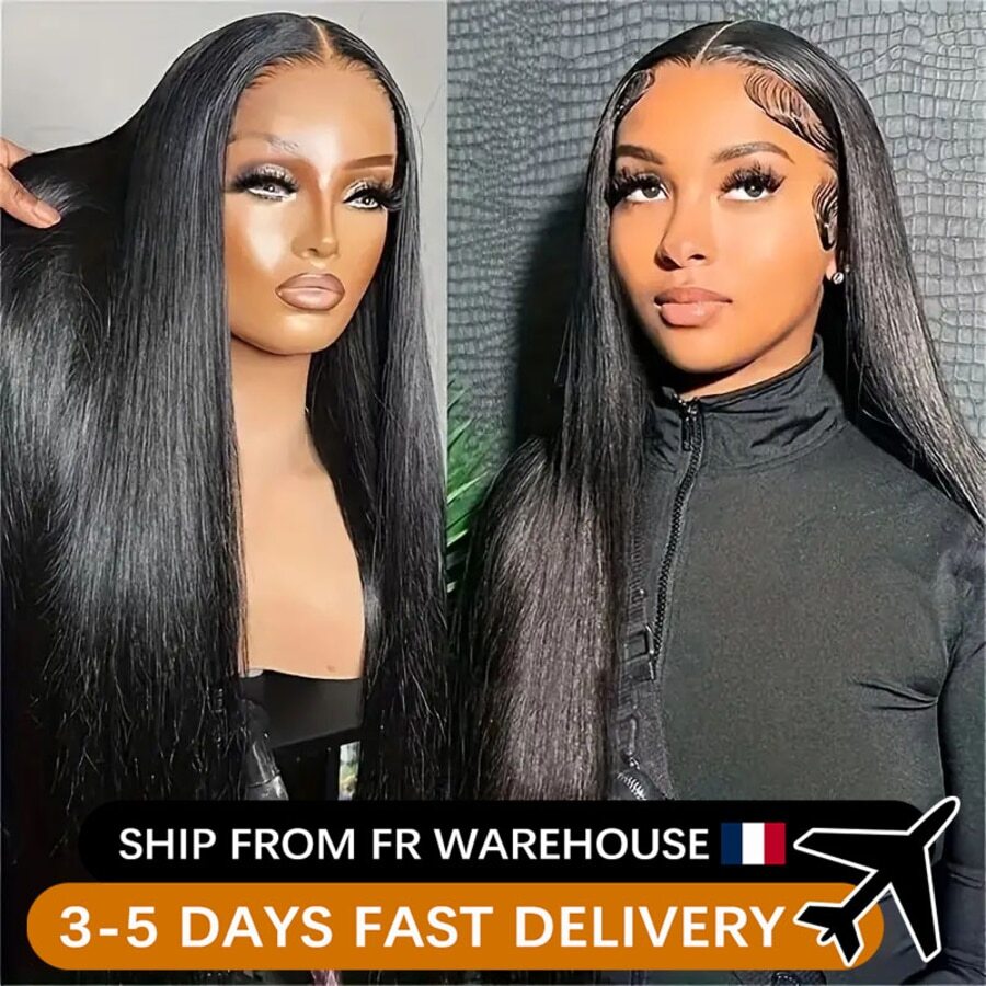 bling hair Straight 13x4 13X6 HD Lace Front Human Hair Wigs For Women Brazilian 30 36 Inch Transparent Lace Frontal Wig 4x4 Closure Wig - 自然色&黑色系 - 查看 1