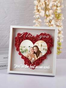 1pc Customized Photo Heart-Shaped Rose Dried Flower Shadow Box, Personalized Customize Flower Shadow Box With Photo And Name, Diy Detachable Rose Dried Flower Shadow Box Frame, Wedding Couple Romantic Gift, Heart-Shaped Rose Frame Decoration - Multicolor - View 6