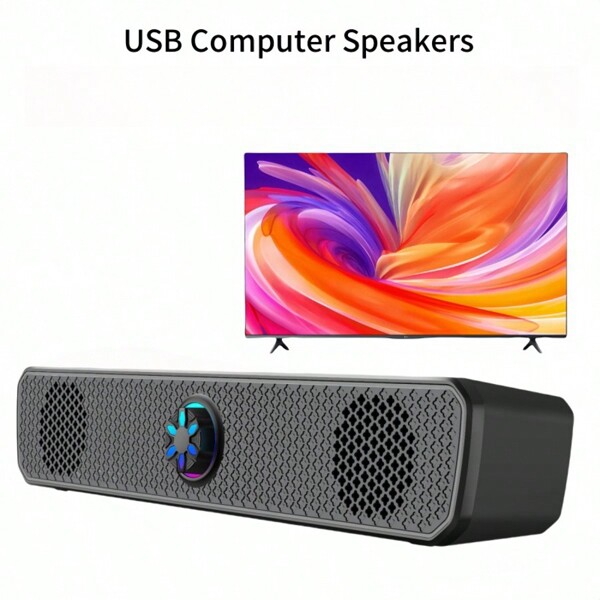 1pc Long Sound RGB, Dazzling Colourful Lights Rotary Adjustable Volume, The Latest Models Of Computer Speakers, Audio, USB Plug And Play Computer 2 Speakers, Suitable For PC Or Laptop, Game Consoles, Mobile Phones, TV, Car Audio, Computer Speakers And Other Outdoor Portable Audio Picnic Camping Outdoor, Music Enjoyment Subwoofer Feeling Stereo Sound