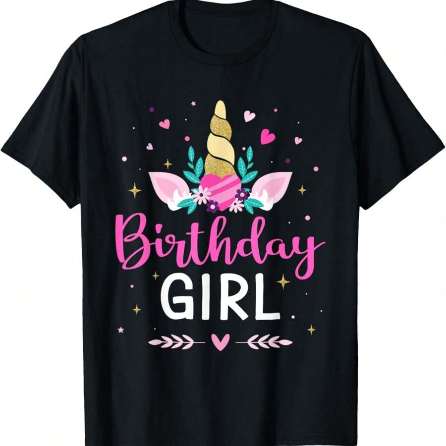Birthday Girl Princess Matching Family Unicorn Party T-Shirt - Black - View 1