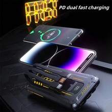 Batería portátil Power Bank de 10,000 mAh YISEN con 3 cables integrados, carga rápida de 22.5W, con luz LED, compatible con teléfonos Android. Un regalo ideal para la familia, amigos, cumpleaños, invierno, San Valentín, Pascua. Adecuado para actividades al aire libre, compras, viajes. Carga ultrarrápida, muestra el nivel de batería, puertos USB y Tipo C, batería de polímero de litio segura y estable - Negro - Ver 3