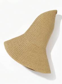 1 件男女通用短檐太阳帽，平顶草编沙滩帽 - 卡其色 - 查看 4