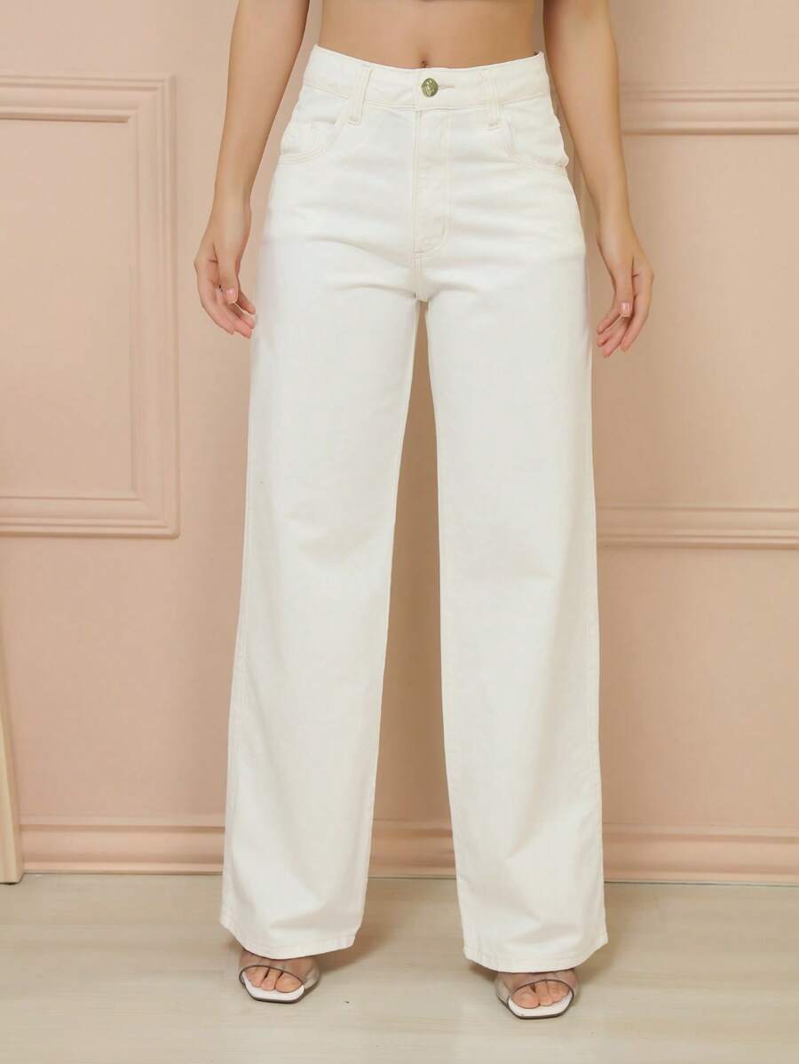 Women's Wide Leg High Waisted Butt Lifting Jeans--88 - Bege2 - View 1