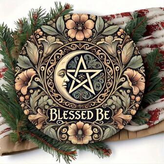 1pc 8x8 Inch Round Wiccan Pentagram Metal Wall Art Decor - Home, Farmhouse, Bar And Club Decoration, Craft Tools And Supplies, Scrapbooking And Embossing, Iron Material, Hole Pattern As Shown In Size Chart