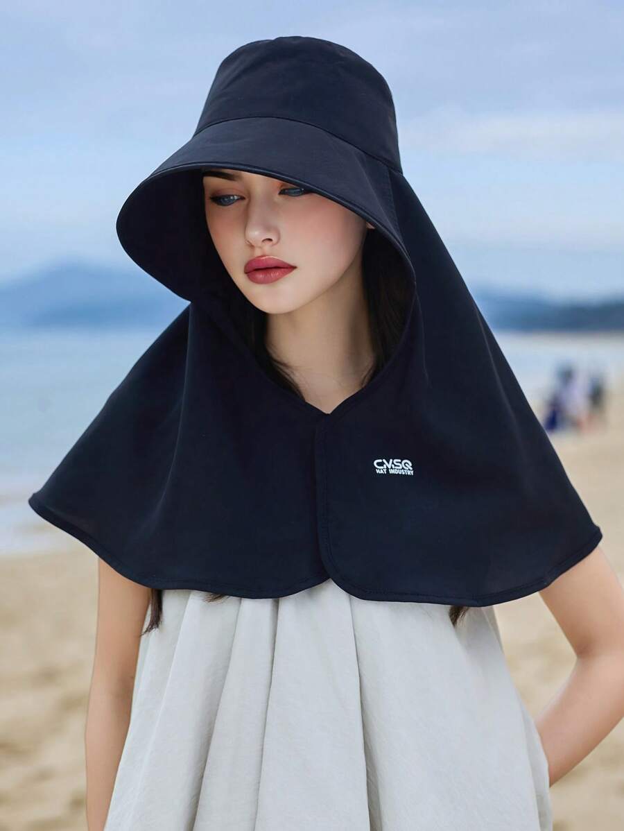 1pc Women's Wide-Brimmed Sun Hat With Face Cover, Neck Protection, Suitable For Outdoor, Travel, Shopping, Made For Spring - Multicolor - View 1