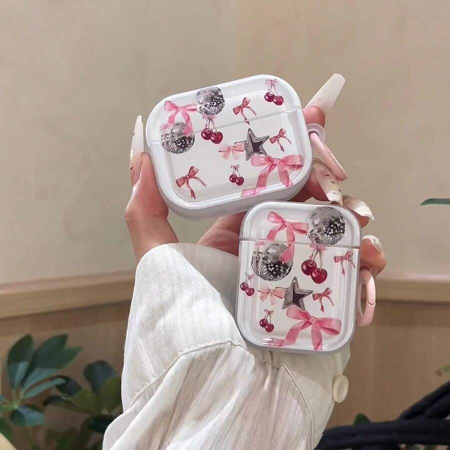 Cherry Bow/Red Rose//Rotating Windmill Interactive Model Shockproof Protective Case Compatible With Apple Earphone Case, Anti-Scratch & Anti-Fall Protection - Clear - View 1