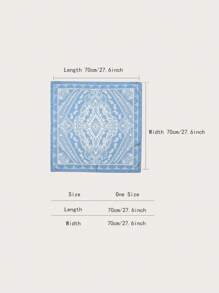 1条印花70厘米小方巾，新款春季女士头巾，用途广泛，可作腰带、包包配饰、头巾、时尚领巾搭配连衣裙 - 藍白色 - 查看 2