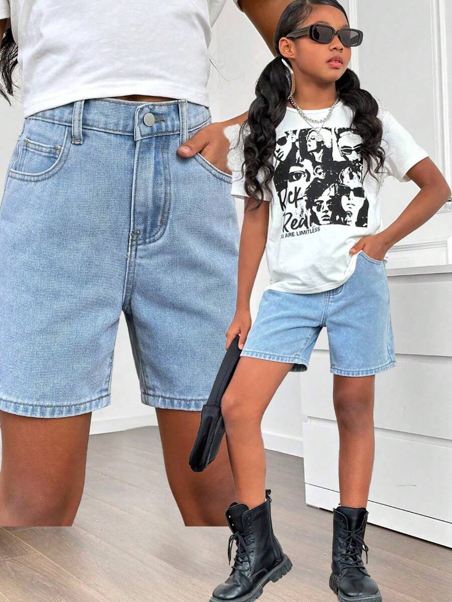 Teen Girl Vintage Stonewashed Loose Denim Cargo Shorts