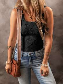 Women Floral Jacquard Knit Crop Top, Sexy V-Neck Wide Strap Short Tank Top, Soft Versatile Casual Daily Layering Sports Vest, Sleeveless Yoga Tight Camisole Basic Summer Tops, Summer Outfits For Women