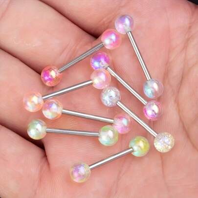 8 Stücke farbige Hantel Acryl Zungenring Set, einfaches Edelstahl Körperschmuck Set