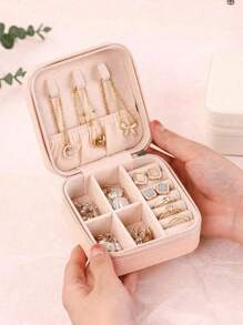 1pc Jewelry Storage Box, Portable Makeup Organizer Box For Necklace, Ring, Lipstick, Brush, Eyeshadow Palette, Cosmetics, Skincare, Nail Polish, Perfume, Stationery And Digital Accessories