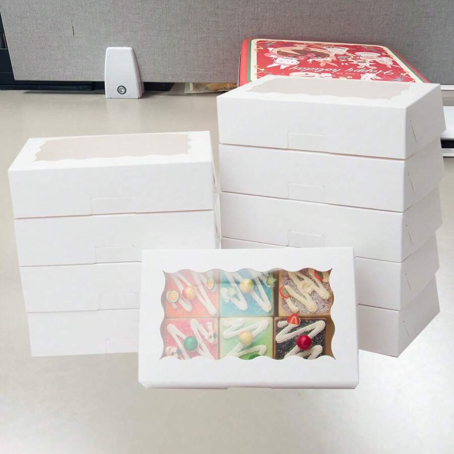 10pcs/20pcs Window Cookie Boxes 20.3*12.7*5cm, Daily Dessert Boxes, Cake Boxes, 10.2*10.2*6.5 Donut Packaging Paper Boxes, Suitable For Pastries, Cookies, Cakes, Pies, Muffins, Chocolate, Strawberry