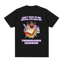 Trenbolone Funny Gym Graphic T Shirts Trenbologna Sandwich Print Short Sleeve T-Shirt Men's Fashion 100% Cotton Oversized Tshirt - Black - View 1