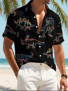 Camisa de hombre con estampado 3D de dinosaurio para el verano