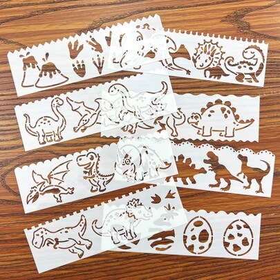 8 piezas Plantilla de dibujo hueco de dinosaurio lindo DIY para decoración, scrapbooking, pintura, impresión en madera, pared, tela, plástico, reutilizable