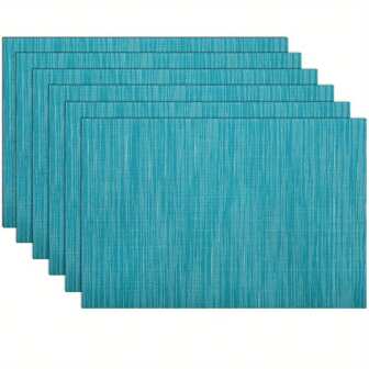 Set de 6 piezas / 4 piezas de individuales trenzados de vinilo, para mesa de comedor, lavables, resistentes a manchas (6 piezas / 4 piezas, azul, verde, rojo vino, marino)