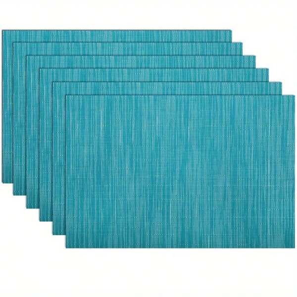 Set de 6 piezas / 4 piezas de individuales trenzados de vinilo, para mesa de comedor, lavables, resistentes a manchas (6 piezas / 4 piezas, azul, verde, rojo vino, marino)