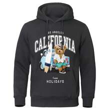 Happy Holiday Bear California Letter Print Man Hooded Casual Fit Hoodies Korean Big Size Hoodie Simple Fur-Liner Sportswear - màu đen - Xem 1