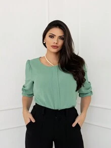 Smile Fashion   blusa feminina manga curta tecido duna