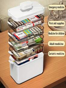 1pc Multifunctional Large Capacity Layered Portable Pill Box Organizer With Handle, Water-Resistant Transparent Medication Storage Box, Ideal For Home And Travel, Christmas Gift Collection