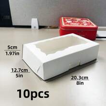 10pcs/20pcs Window Cookie Boxes 20.3*12.7*5cm, Daily Dessert Boxes, Cake Boxes, 10.2*10.2*6.5 Donut Packaging Paper Boxes, Suitable For Pastries, Cookies, Cakes, Pies, Muffins, Chocolate, Strawberry