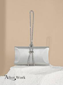 Women's Elegant Satin Box-Shaped Clutch Bag, Shiny Luxury Rhinestone Handbag Suitable For Ball, Birthday Party, Banquet, Wedding, With Chain Included