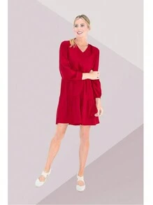 Miss Lavish London Long Sleeve V-Neck Summer Dresses For Women 2024 Casual Elegant Sundress With Pockets, Stylish Tennis Dress, Perfect For Work Or Events, Boho Dress, Fall Wedding Dresses, BLUE-2XL