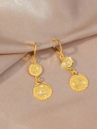 1 par de pendientes con borlas y monedas doradas, adecuados para el uso diario, fiestas y eventos de mujeres saudíes, regalo de joyería