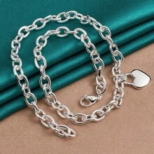Silver Plating Heart Pendant 18 Inch Chain Necklace For Women Wedding Engagement Party Fashion Charm Jewelry