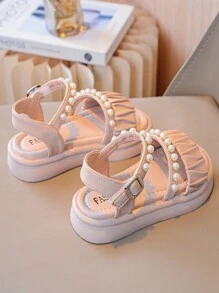 1 Pair Girls' Comfortable Princess Party Lace Bow Decor Flat Lace-Up Open Toe Sandals, Suitable For Summer - Pink - View 4