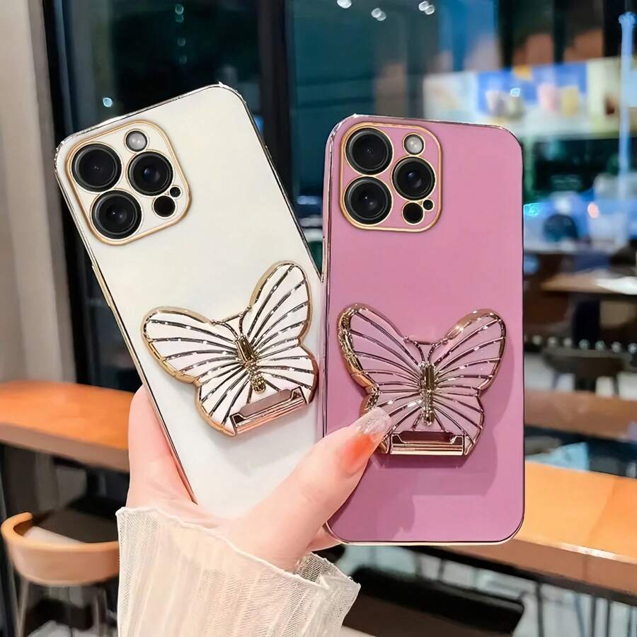 1 件直边纹理滑动蝴蝶手机壳兼容 Iphone 16 Pro Max / Galaxy S24 Ultra / Edge 30 / Infinix Smart 8 / Infinix Hot 40i / Tecno Spark 20 / Tecno Spark 20C / Tecno Spark Go 2024 / Redmi Note 13 Pro+ / Honor X8 - 紫色 - 查看 1