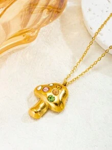 1 件创意复古 18k 镀金不锈钢彩色水钻珠宝项链可爱蘑菇吊坠项链适合女士日常和婚礼佩戴 - 吊墜項鍊 - 查看 2