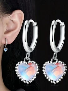 Pure Silver Romantic And Colorful Love Earrings Female Fashionable All -Hearted Moonlite -Ear Ear Jewelry Valentine's Day Gift - Heart Earrings - View 2